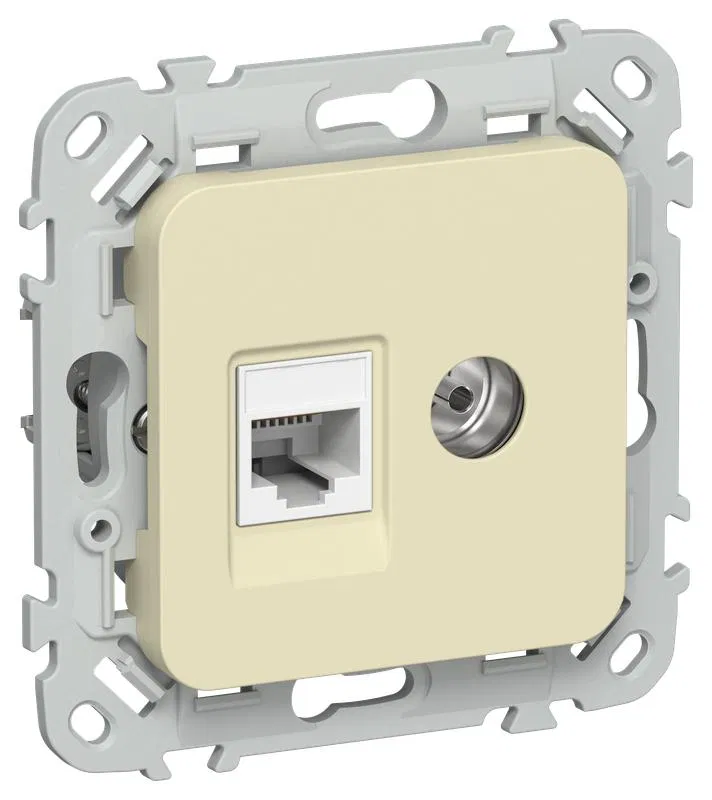 Розетка 2-м СП FLITE РКТВ5е-2-0-ФлН RJ45/TV кат.5E UTP механизм навахо IEK FI-AK22-1-K87
