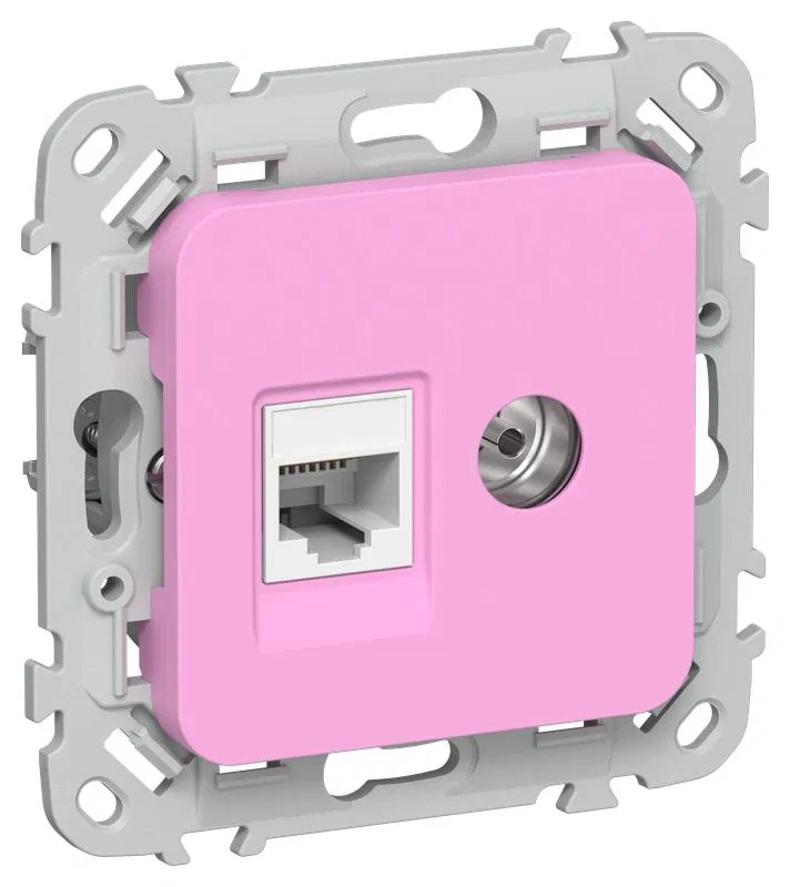 Розетка 2-м СП FLITE РКТВ5е-2-0-ФлПр RJ45/TV кат.5E UTP механизм пурпур. IEK FI-AK22-1-K99
