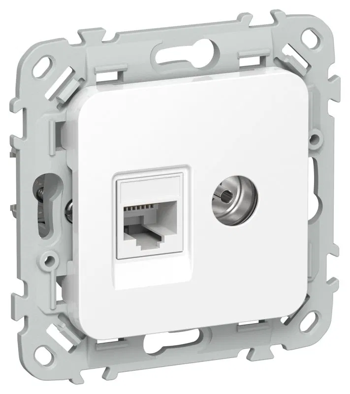 Розетка 2-м СП FLITE РКТВ6-2-0-ФлБ RJ45/TV кат.6 UTP механизм бел. IEK FI-AK22-2-K01