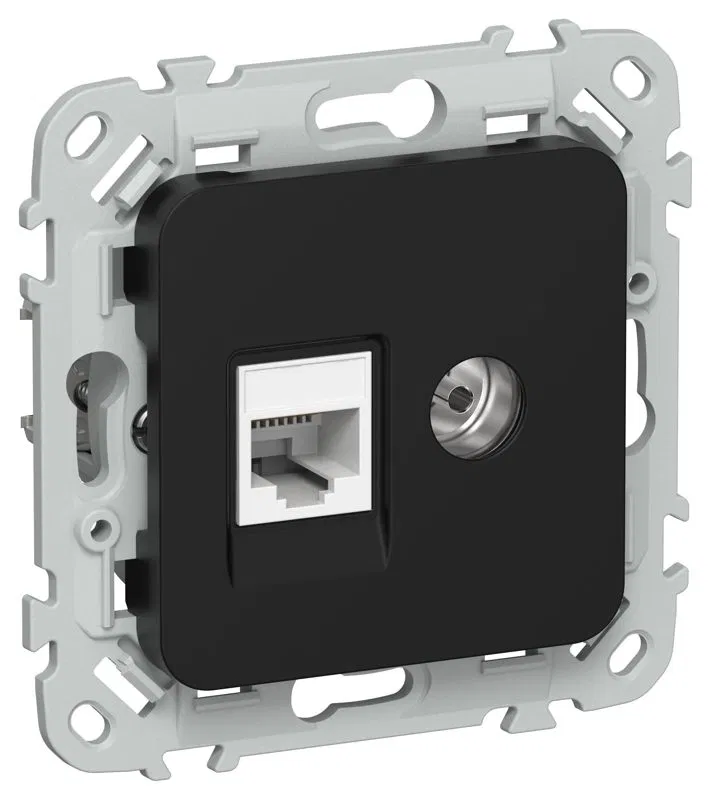 Розетка 2-м СП FLITE РКТВ6-2-0-ФлЧ RJ45/TV кат.6 UTP механизм черн. IEK FI-AK22-2-K02