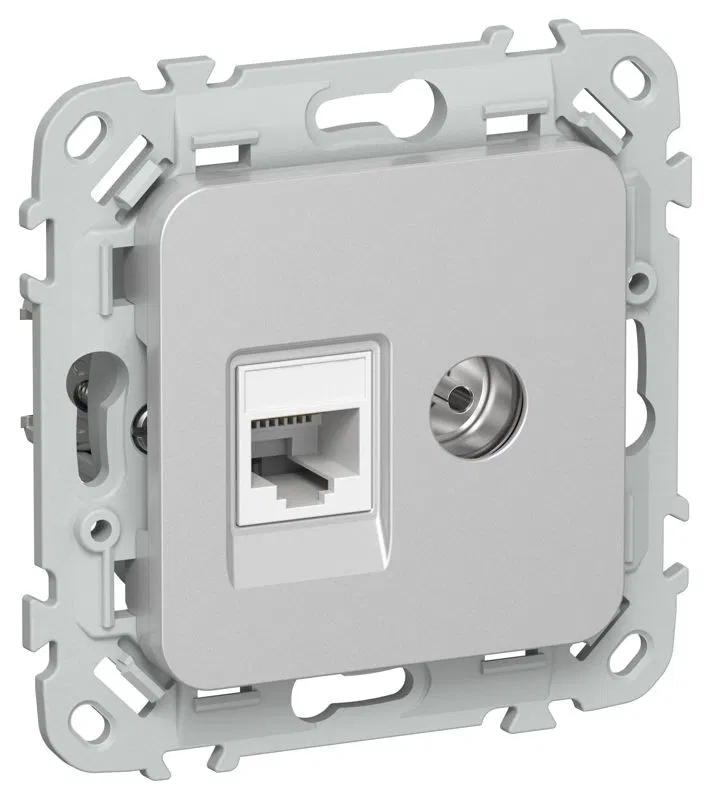 Розетка 2-м СП FLITE РКТВ6-2-0-ФлА RJ45/TV кат.6 UTP механизм алюм. IEK FI-AK22-2-K47