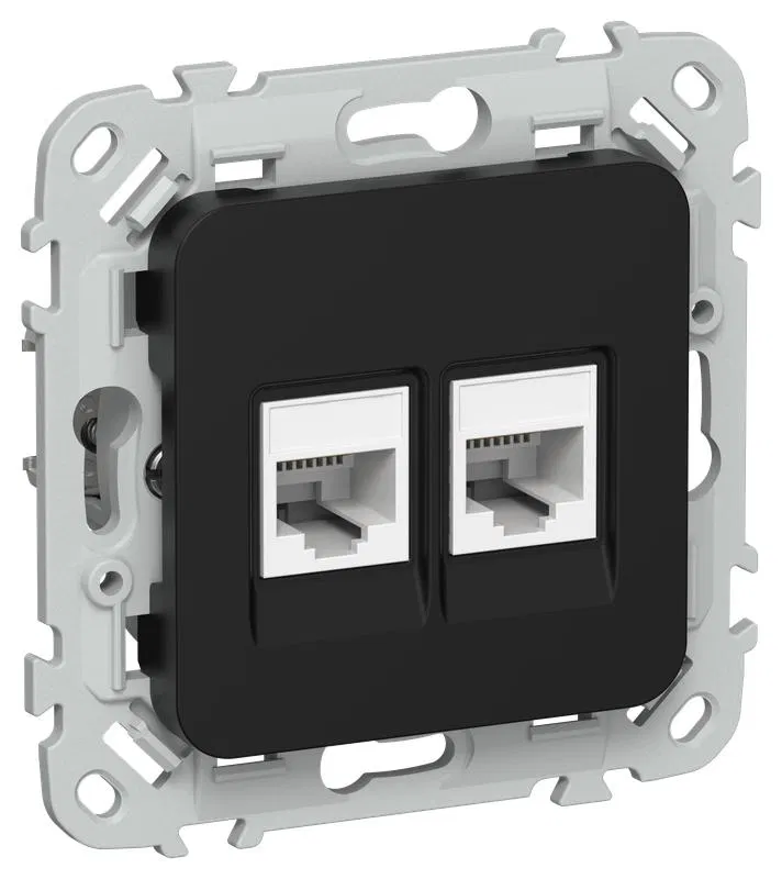 Розетка компьютерная 2-м СП FLITE РК5е-2-0-ФлЧ RJ45 кат.5E UTP механизм черн. IEK FI-K22-1-K02
