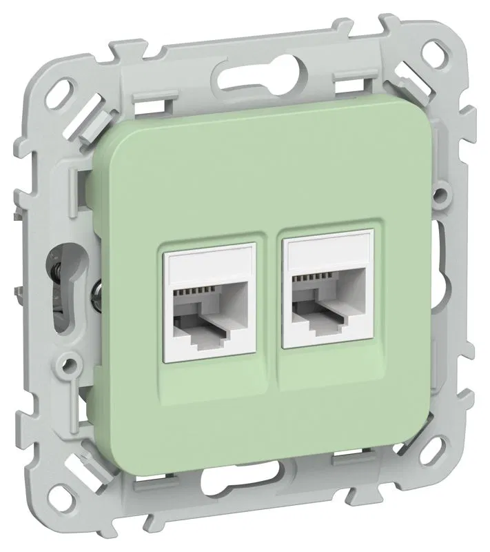 Розетка компьютерная 2-м СП FLITE РК5е-2-0-ФлФ RJ45 кат.5E UTP механизм фисташк. IEK FI-K22-1-K93