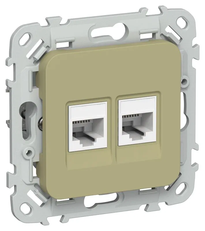 Розетка компьютерная 2-м СП FLITE РК6-2-0-ФлО RJ45 кат.6 UTP механизм олив. IEK FI-K22-2-K26