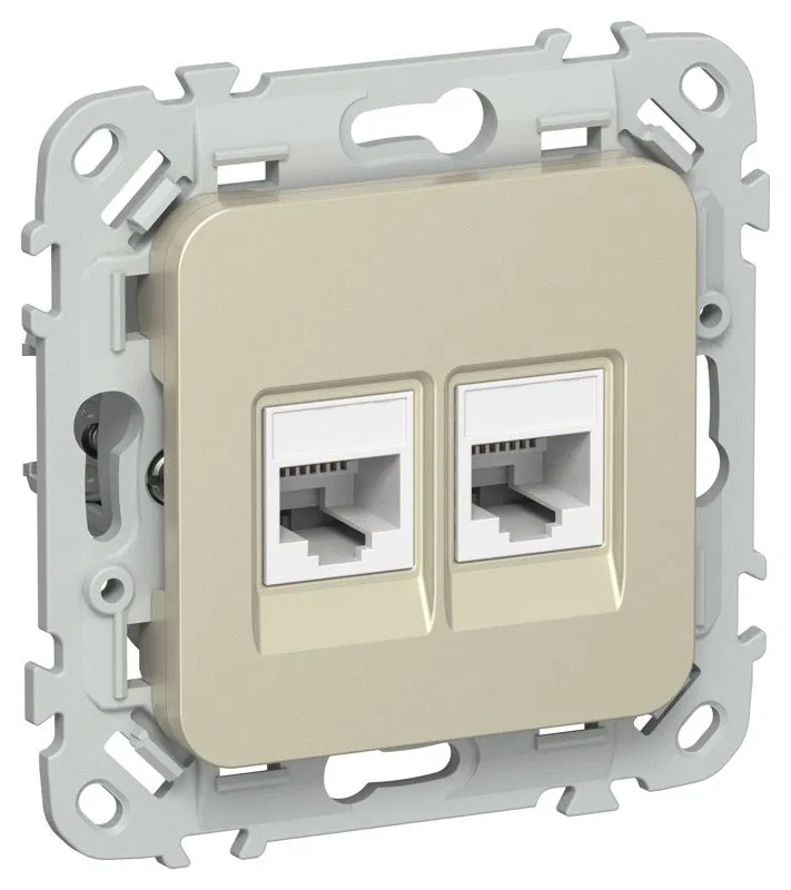 Розетка компьютерная 2-м СП FLITE РК6-2-0-ФлШ RJ45 кат.6 UTP механизм шампань IEK FI-K22-2-K37