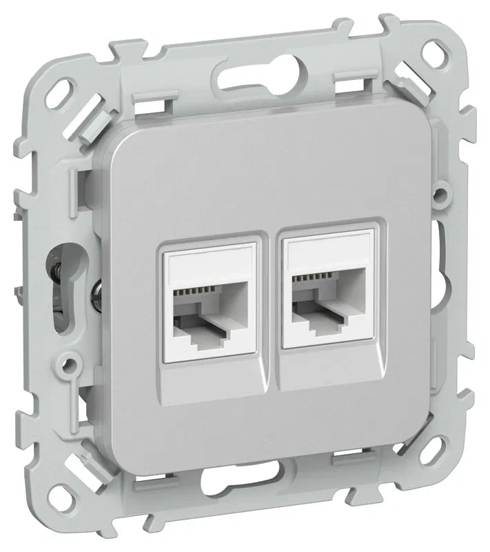 Розетка компьютерная 2-м СП FLITE РК6-2-0-ФлА RJ45 кат.6 UTP механизм алюм. IEK FI-K22-2-K47