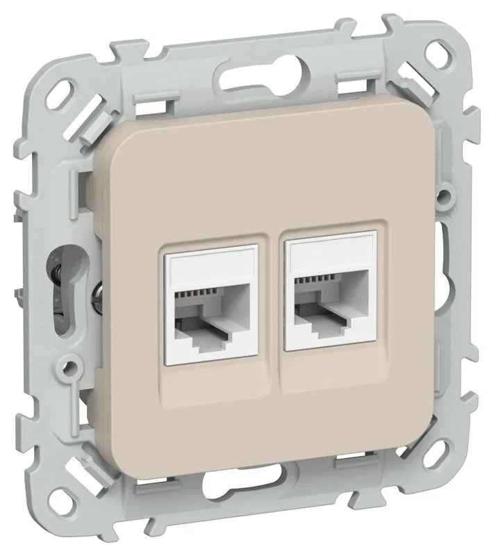 Розетка компьютерная 2-м СП FLITE РК6-2-0-ФлЛ RJ45 кат.6 UTP механизм льняной IEK FI-K22-2-K88