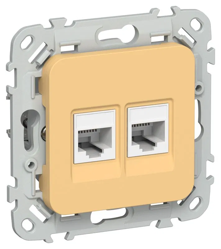 Розетка компьютерная 2-м СП FLITE РК6-2-0-ФлЗ RJ45 кат.6 UTP механизм золотарник IEK FI-K22-2-K90