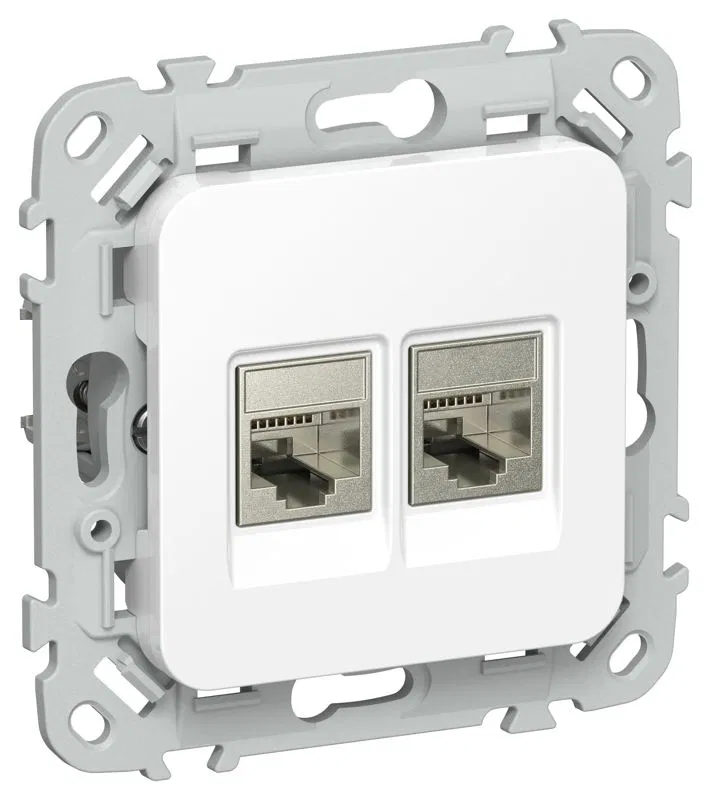 Розетка 2-м СП FLITE РКТ5е/3-2-1-ФлБ RJ45/RJ11 кат.5E/3 STP механизм бел. IEK FI-KT21-1-K01