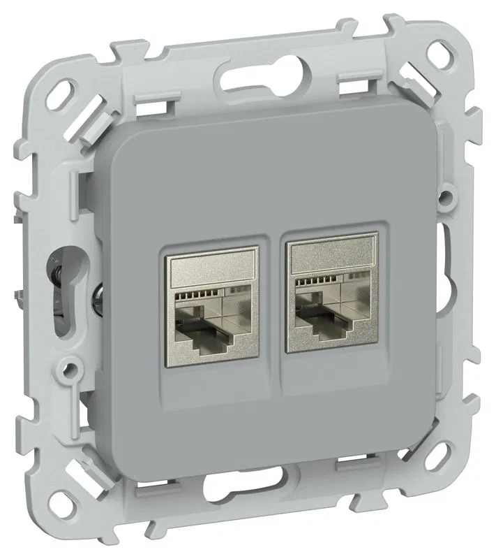 Розетка 2-м СП FLITE РКТ5е/3-2-1-ФлС RJ45/RJ11 кат.5E/3 STP механизм сер. IEK FI-KT21-1-K03