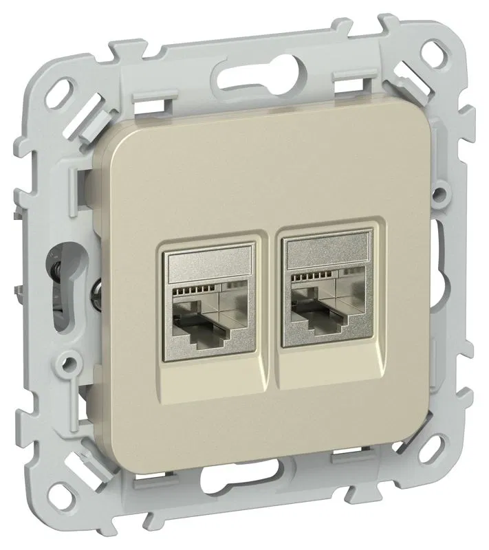 Розетка 2-м СП FLITE РКТ5е/3-2-1-ФлШ RJ45/RJ11 кат.5E/3 STP механизм шампань IEK FI-KT21-1-K37