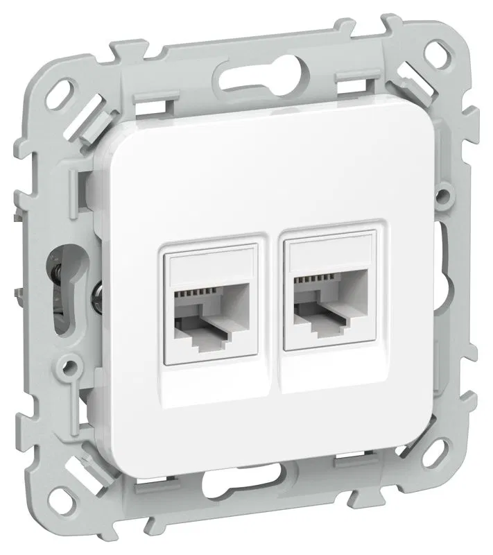 Розетка 2-м СП FLITE РКТ5е/3-2-0-ФлБ RJ45/RJ11 кат.5E/3 UTP механизм бел. IEK FI-KT22-1-K01