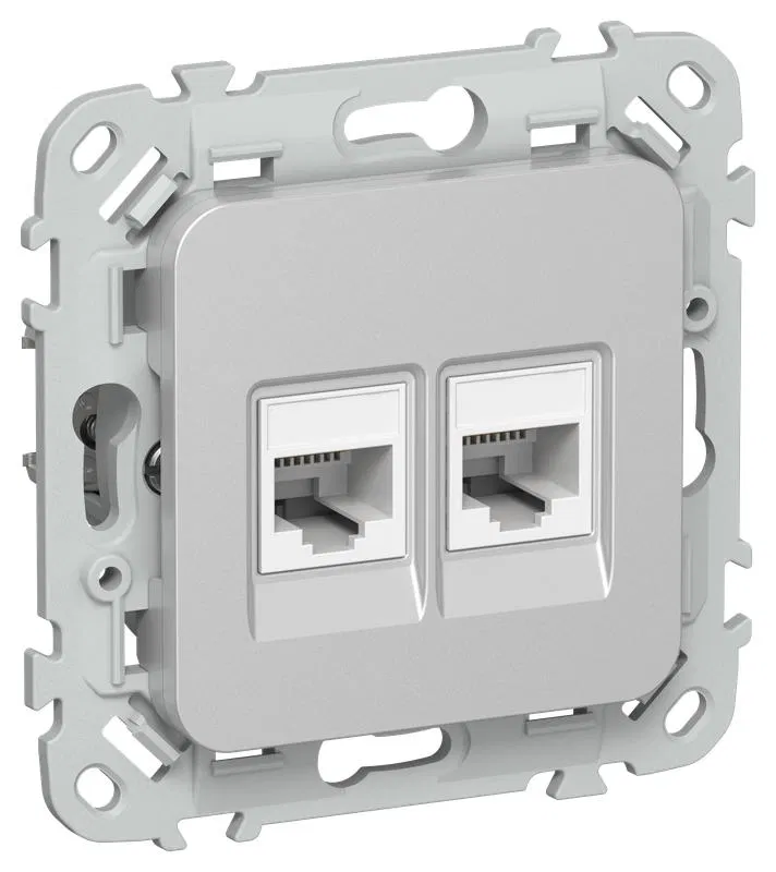 Розетка 2-м СП FLITE РКТ5е/3-2-0-ФлА RJ45/RJ11 кат.5E/3 UTP механизм алюм. IEK FI-KT22-1-K47