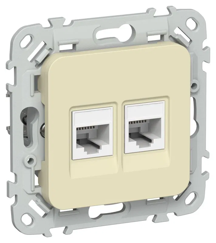 Розетка 2-м СП FLITE РКТ5е/3-2-0-ФлН RJ45/RJ11 кат.5E/3 UTP механизм навахо IEK FI-KT22-1-K87