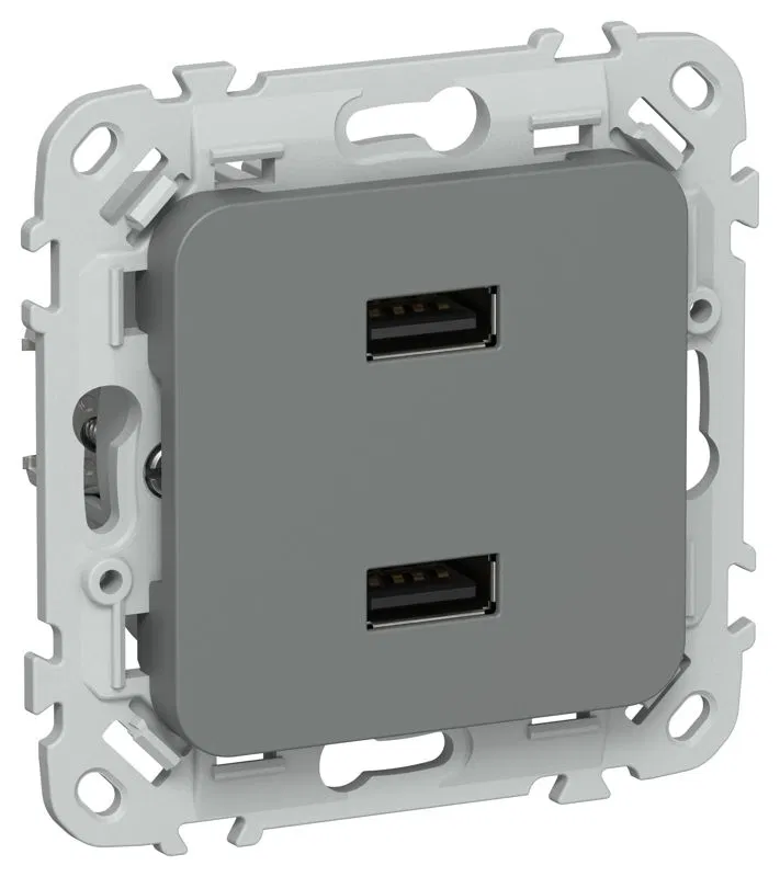 Розетка USB СП FLITE РЮ-2-ФлМА AA 2.1А механизм мокрый асфальт IEK FI-U21-D31-K80