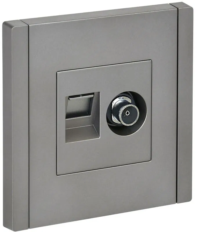Розетка 2-м TV+RJ45 кат.5E FORTE&PIANO FP536 сталь IEK FP-AK20-1-K46