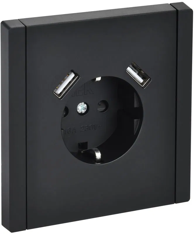Розетка FORTE&PIANO FP145 16А USB A+A 3.1А с заземл. защ. шторки винт. крепл. черн. IEK FP-R14-16-U21-D31-K02