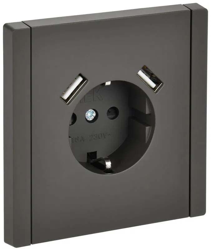 Розетка FORTE&PIANO FP345 16А USB A+A 3.1А с заземл. защ. шторки винт. крепл. сер. IEK FP-R14-16-U21-D31-K03