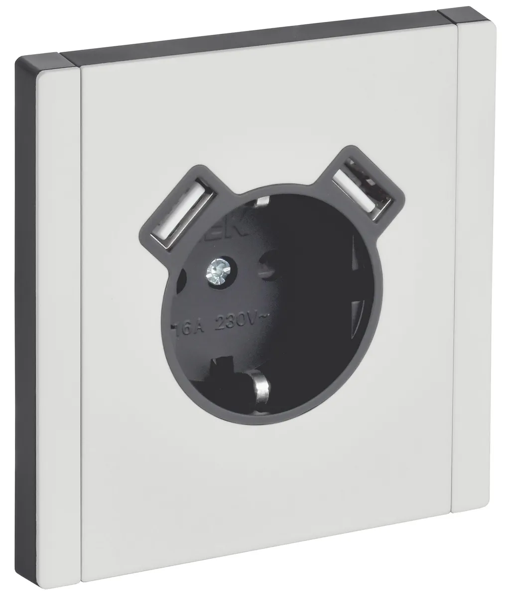 Розетка 1-м СП FORTE&PIANO FP245M 16А IP20 USB A+A 3.1А с заземл. защ. шторки винтовое крепление бел. IEK FP-R14-16-U21-D31-M-K01
