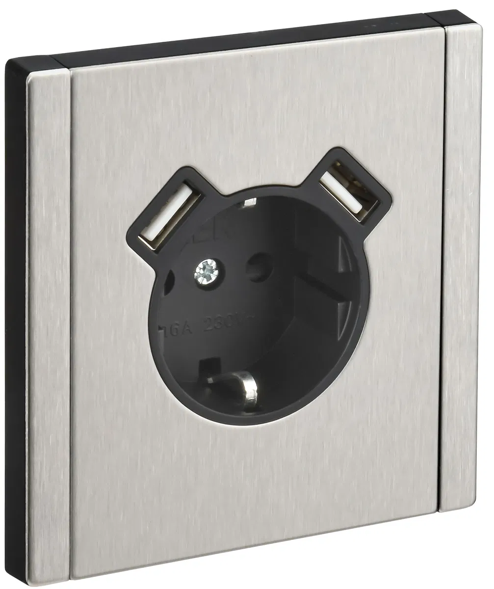 FORTE&PIANO 1-gang grounded socket with protective shutters screw mounting 16A USB A+A 3.1A FP745M metal nickel IEK FP-R14-16-U21-D31-M-K50