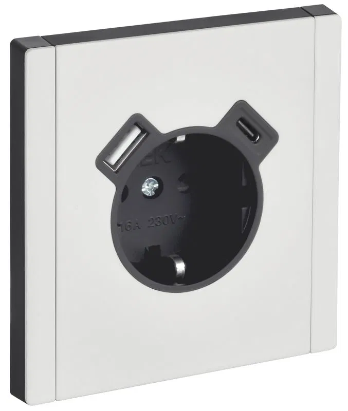 Розетка 1-м СП FORTE&PIANO FP247M 16А IP20 USB A+C 18Вт с заземл. защ. шторки винтовое крепление бел. IEK FP-R14-16-U22-018-M-K01