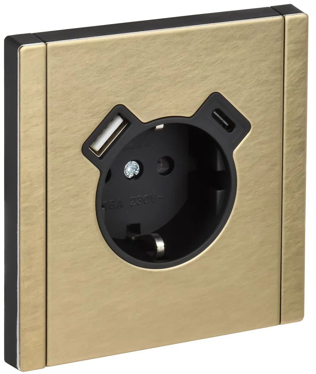 FORTE&PIANO 单位带接地及保护门插座 螺钉固定 16A USB A+C 18W FP647M 金属香槟色 IEK FP-R14-16-U22-018-M-K37
