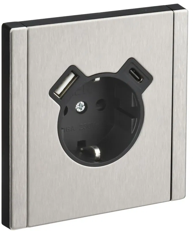 Розетка 1-м СП FORTE&PIANO FP747M 16А IP20 USB A+C 18Вт с заземл. защ. шторки винтовое крепление никель IEK FP-R14-16-U22-018-M-K50