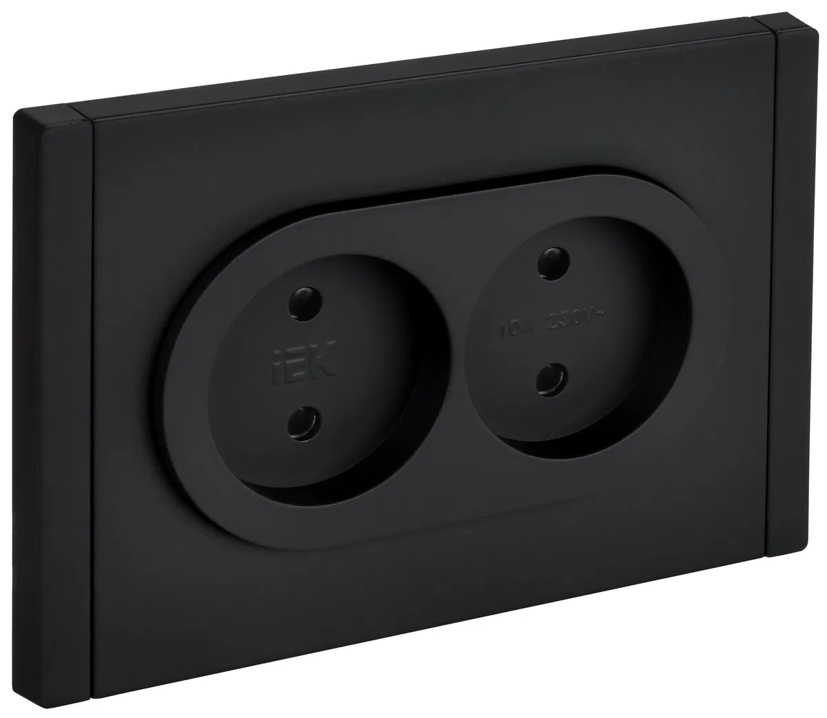 FORTE&PIANO 2-gang socket without grounding with safety shutters screwless mounting 10A FP125M metal black IEK FP-R23-10-1-M-K02