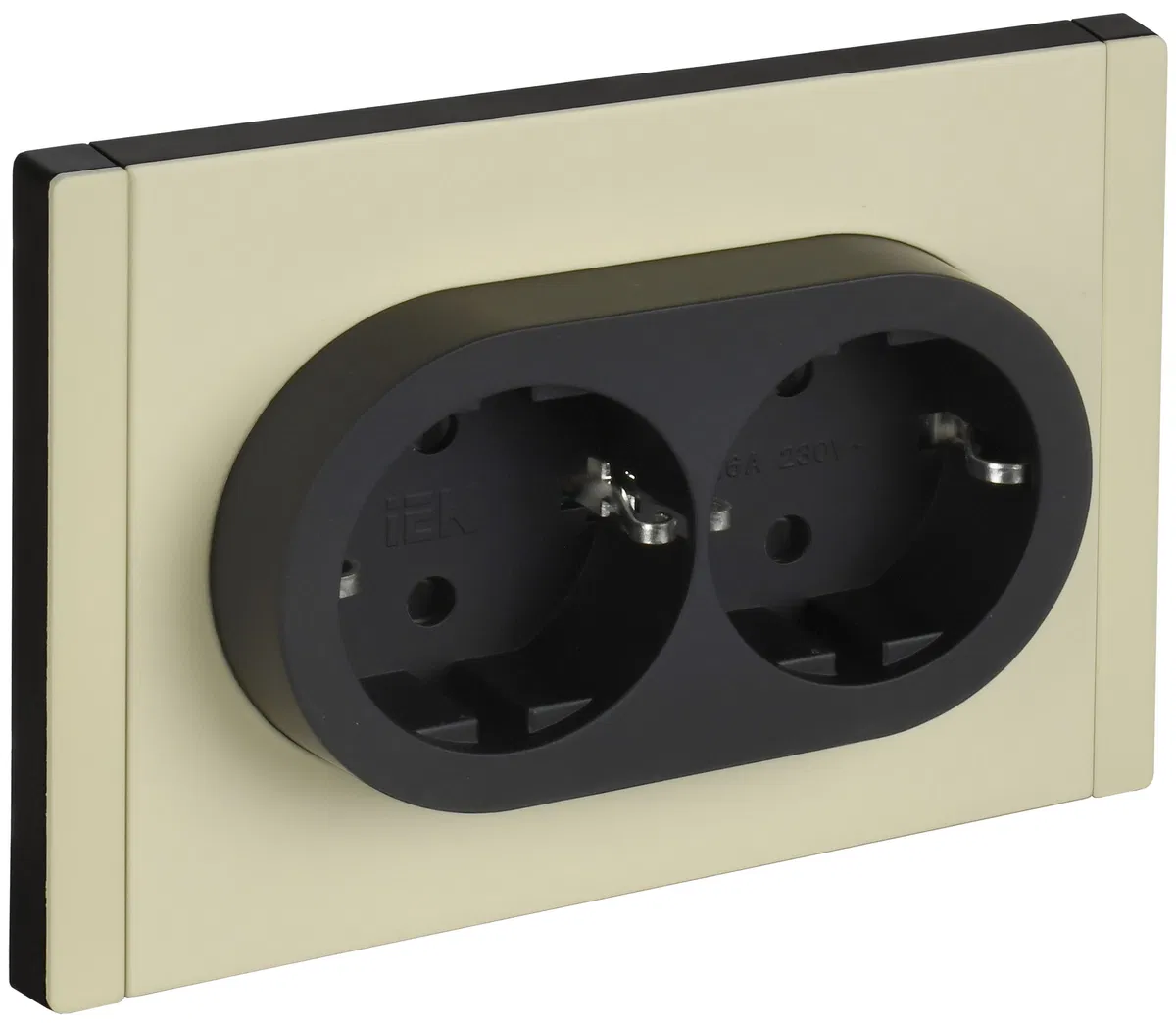 FORTE&PIANO 2-gang socket with grounding and safety shutters screwless mounting 16A FP823M metal ivory IEK FP-R24-16-1-M-K41