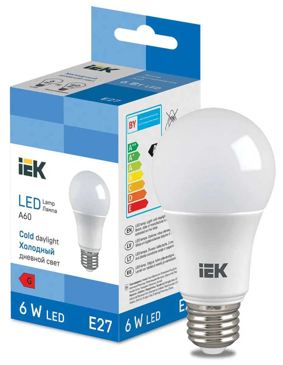 LED Bulb A60 510lm 6500K E27 IEK LL-I-A60-6-230-65-E27
