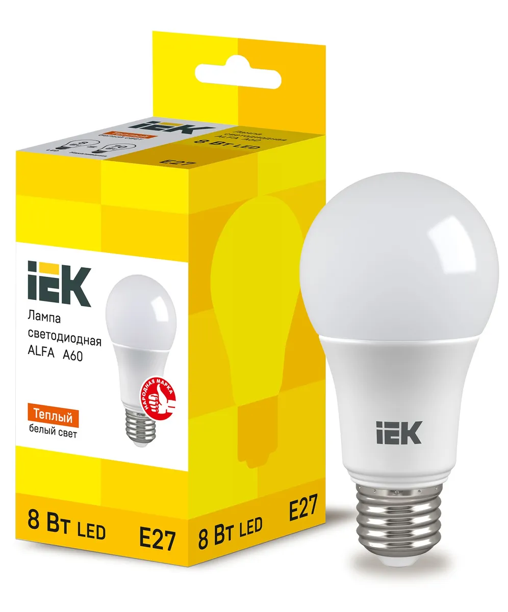 Лампа светодиодная ALFA 8Вт A60 шар 3000К E27 230В IEK LLA-A60-8-230-30-E27