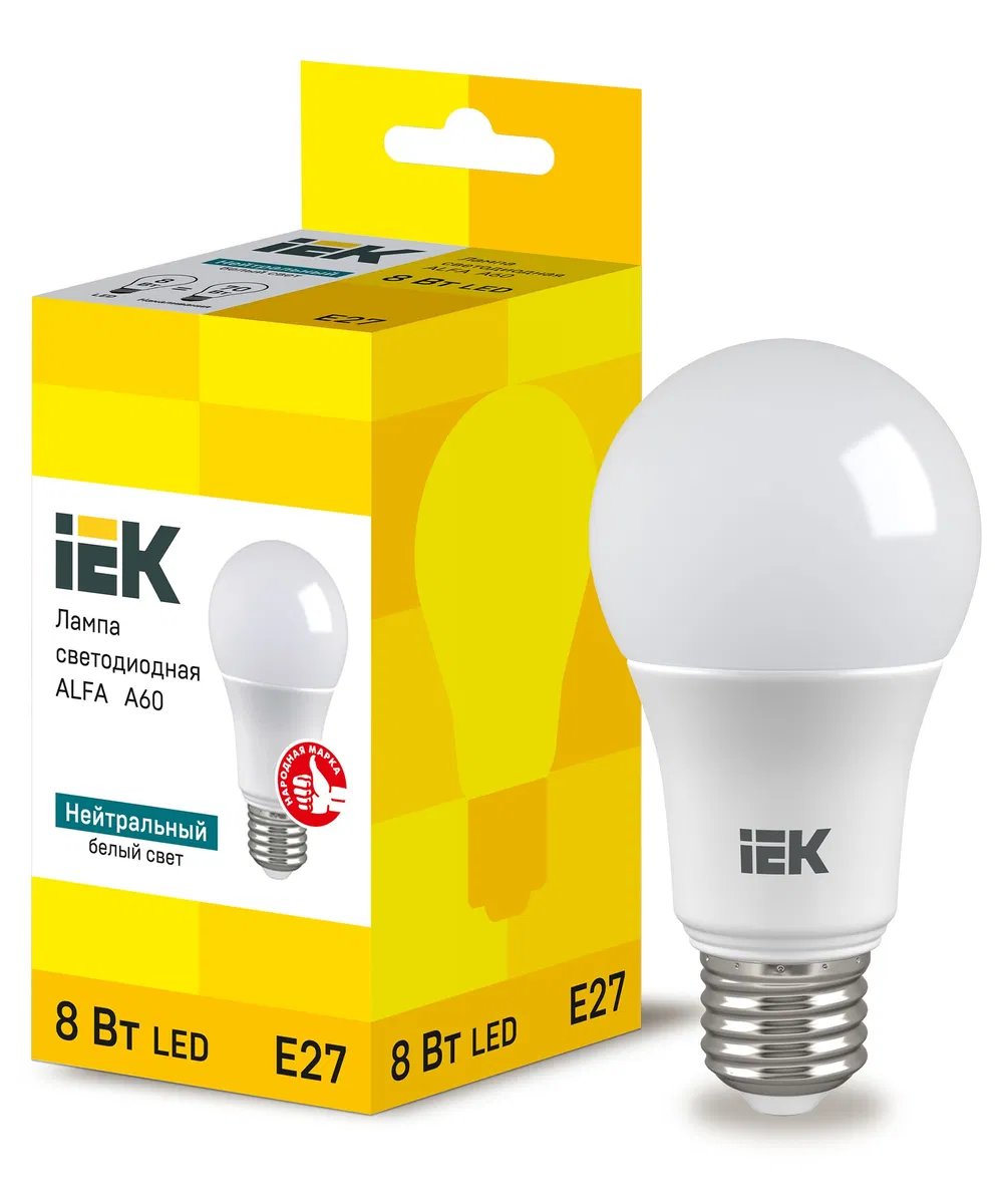 Лампа светодиодная ALFA A60 груша 8Вт 230В 4000К E27 IEK LLA-A60-8-230-40-E27