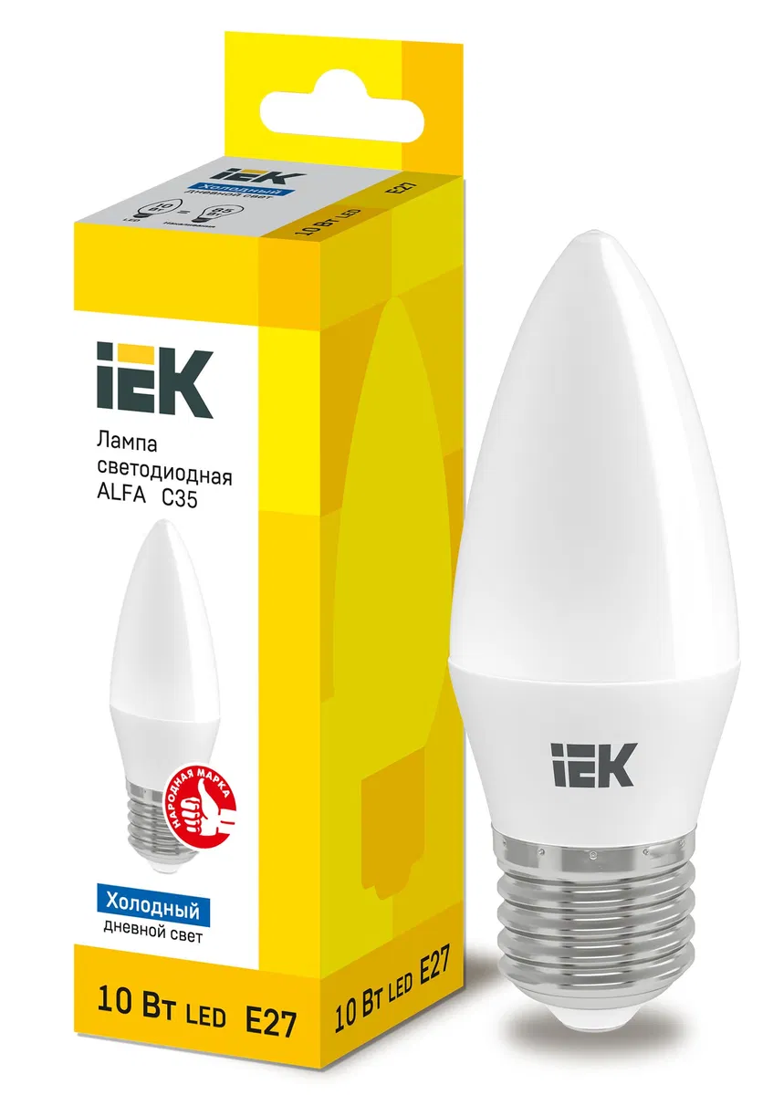 Лампа светодиодная ALFA C35 свеча 10Вт 230В 6500К E27 IEK LLA-C35-10-230-65-E27