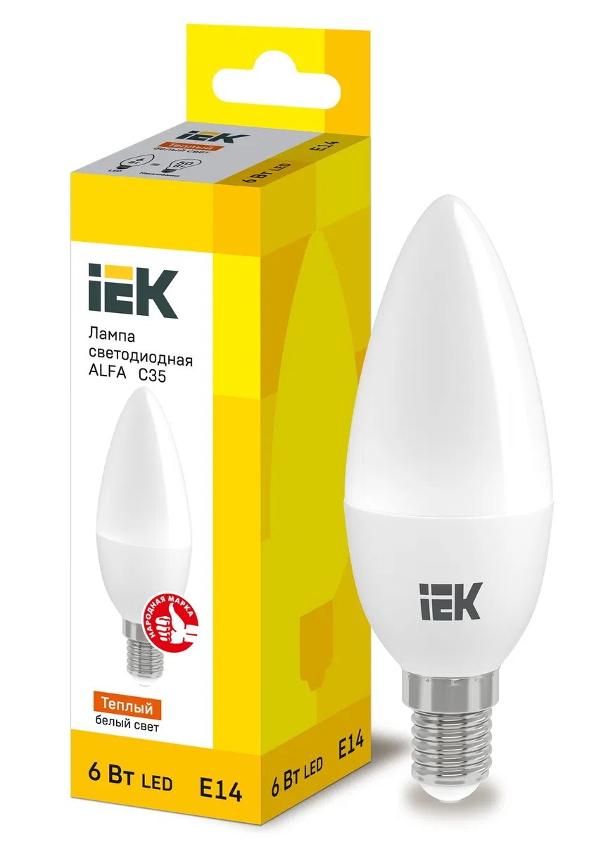 Лампа светодиодная ALFA C35 свеча 6Вт 230В 3000К E14 IEK LLA-C35-6-230-30-E14
