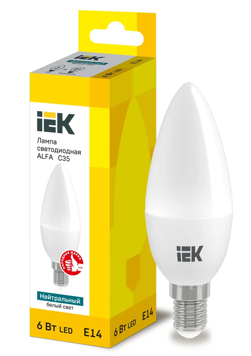 Лампа светодиодная ALFA C35 свеча 6Вт 230В 4000К E14 IEK LLA-C35-6-230-40-E14