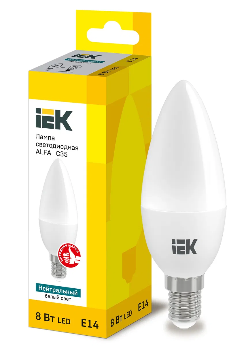 Лампа светодиодная ALFA C35 свеча 8Вт 230В 4000К E14 IEK LLA-C35-8-230-40-E14