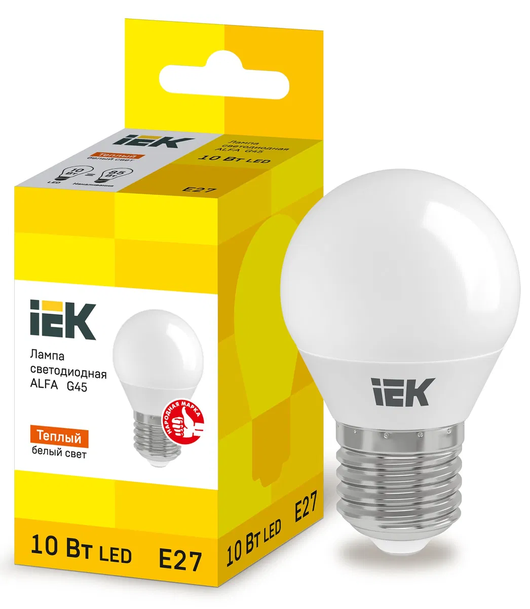 Лампа светодиодная ALFA G45 шар 10Вт 230В 3000К E27 IEK LLA-G45-10-230-30-E27