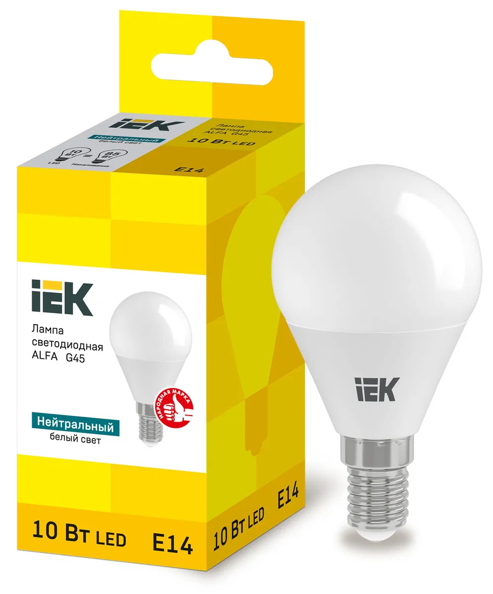 Лампа светодиодная ALFA G45 шар 10Вт 230В 4000К E14 IEK LLA-G45-10-230-40-E14