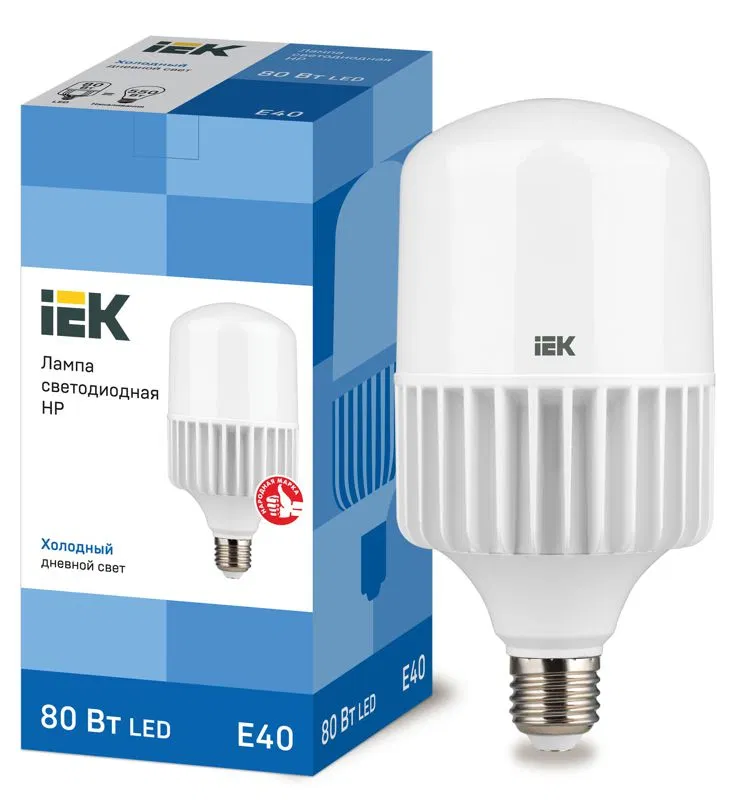 Лампа светодиодная HP 80Вт 230В 6500К E40 IEK LLE-HP-80-230-65-E40