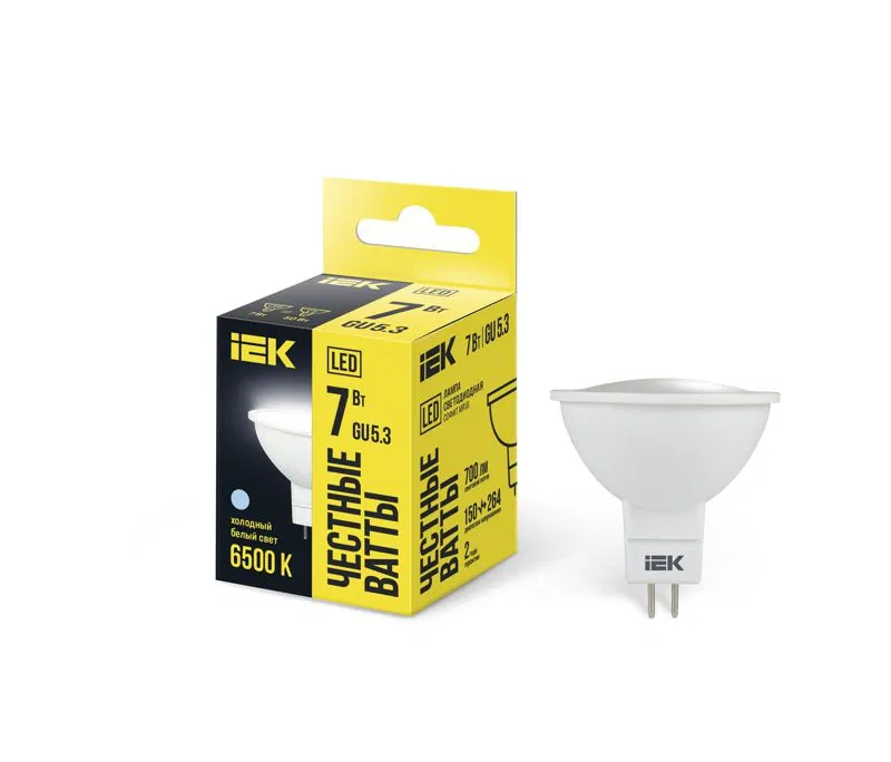 Лампа светодиодная MR16 софит 7Вт 230В 6500К GU5.3 IEK LLE-MR16-7-230-65-GU5