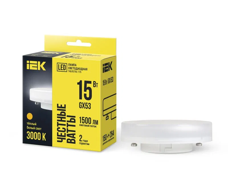 Лампа светодиодная T75 таблетка 15Вт 230В 3000К GX53 IEK LLE-T80-15-230-30-GX53