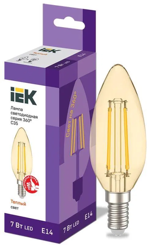 LED Lamp C35 candle gold 7W 230V 2700K E14 360° series IEK
