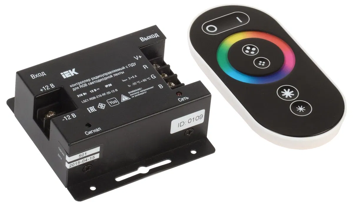 Контроллер с ПДУ радио RGB 3 канала 12В 6А 216Вт черный IEK LSC1-RGB-216-RF-20-12-B