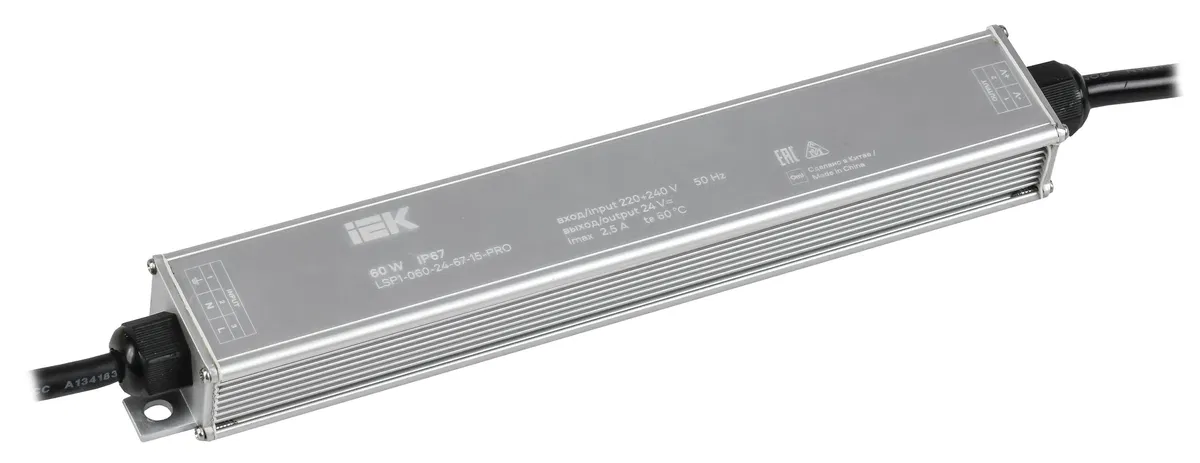 Драйвер LED ИПСН-PRO 60Вт 24В блок - шнуры IP67 IEK LSP1-060-24-67-15-PRO