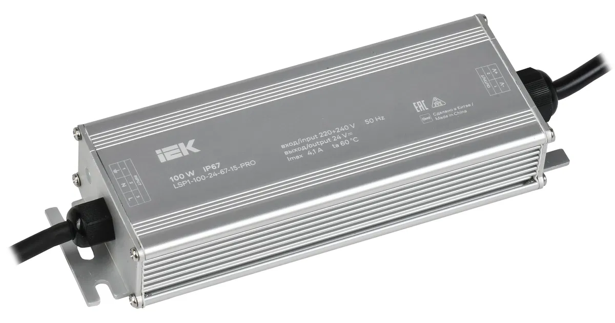 Драйвер LED ИПСН-PRO 100Вт 24В блок - шнуры IP67 IEK LSP1-100-24-67-15-PRO