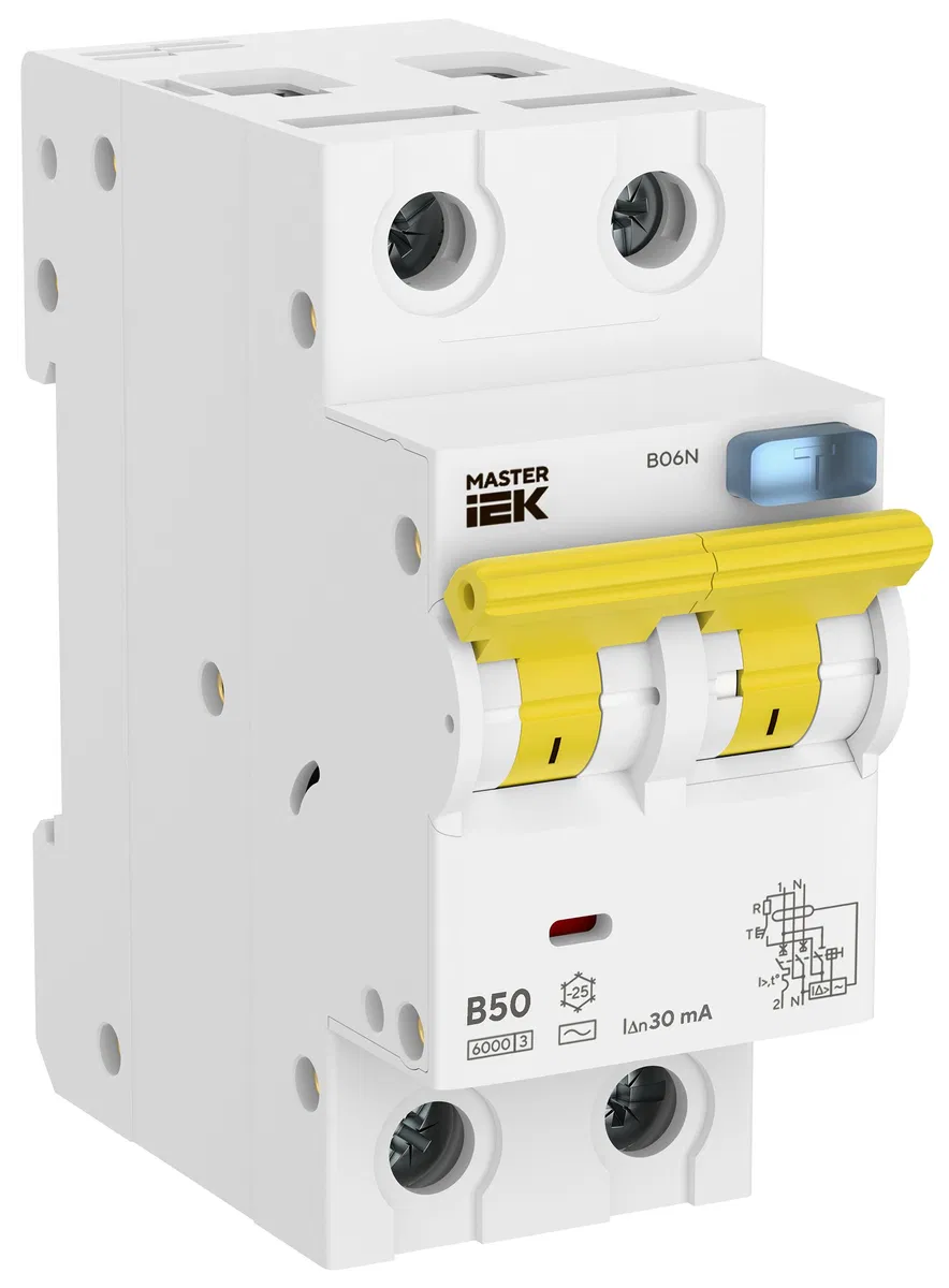 Residual current circuit breaker B06N 1P+NP B50 30mA type AC MASTER IEK MI-B06N-1N-B50C030