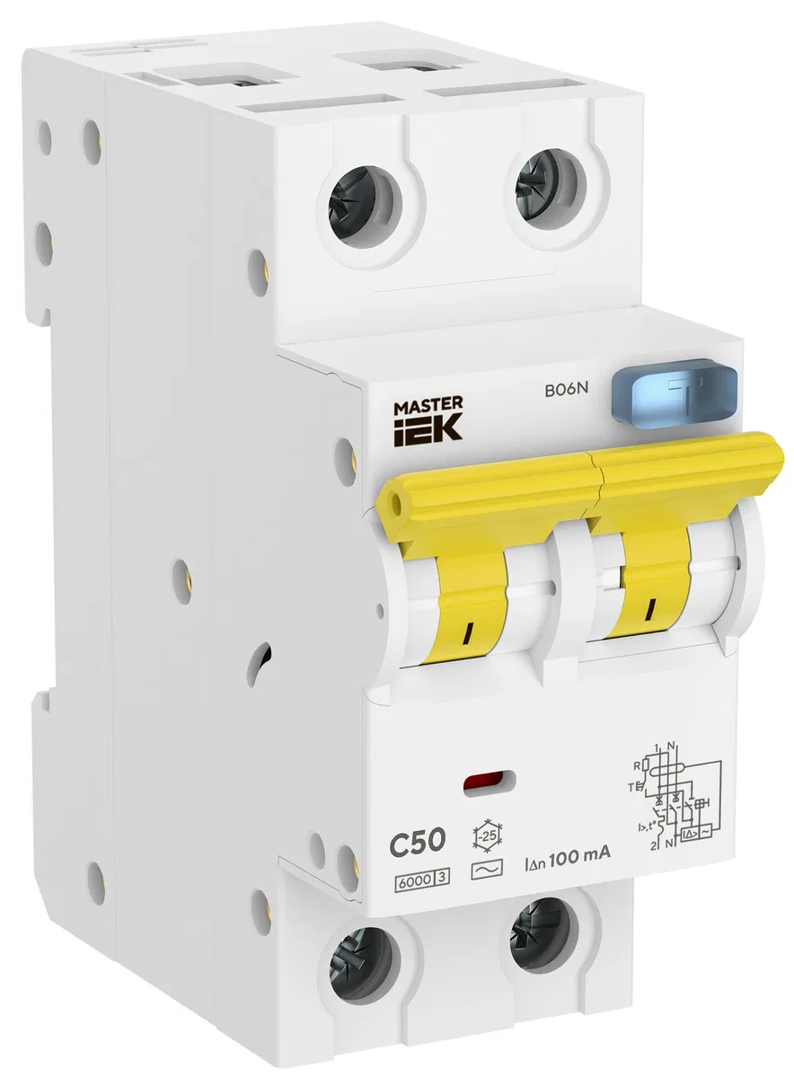 Residual current circuit breaker B06N 1P+NP C50 100mA type AC MASTER IEK MI-B06N-1N-C50C100