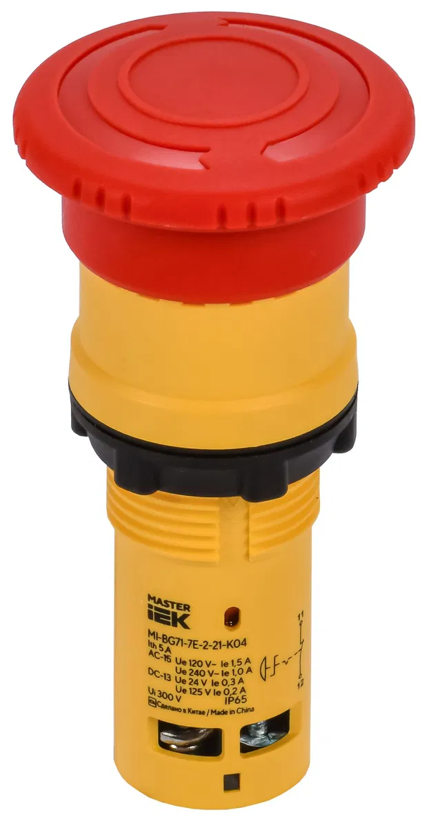 "Mushroom" button IP65 with latching monoblock 1NC red MASTER IEK MI-BG71-7E-2-21-K04