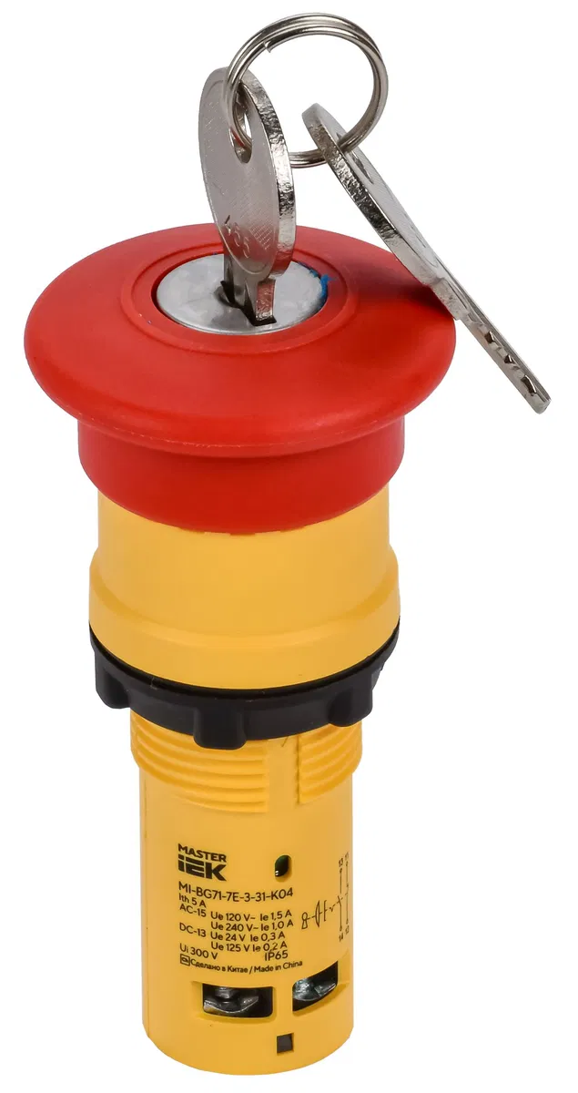"Mushroom" button IP65 with key monoblock with 1NO+1NC fixation red MASTER IEK MI-BG71-7E-3-31-K04