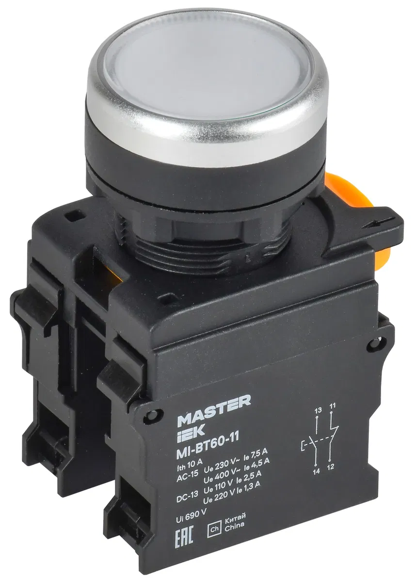 Кнопка d=22мм 1NO+1NC белая MASTER IEK MI-BT60-11-3-22-K01
